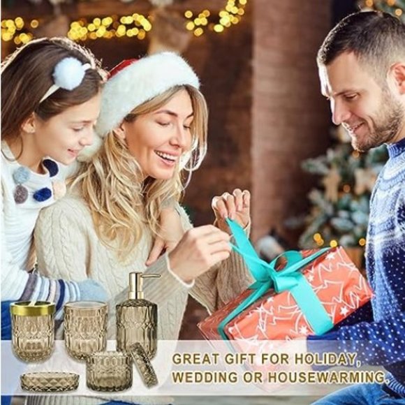 Set of 5 - Retro Amber Glass Bathroom Accessory Set - Classic Bathroom Decor - Picture 7 of 9